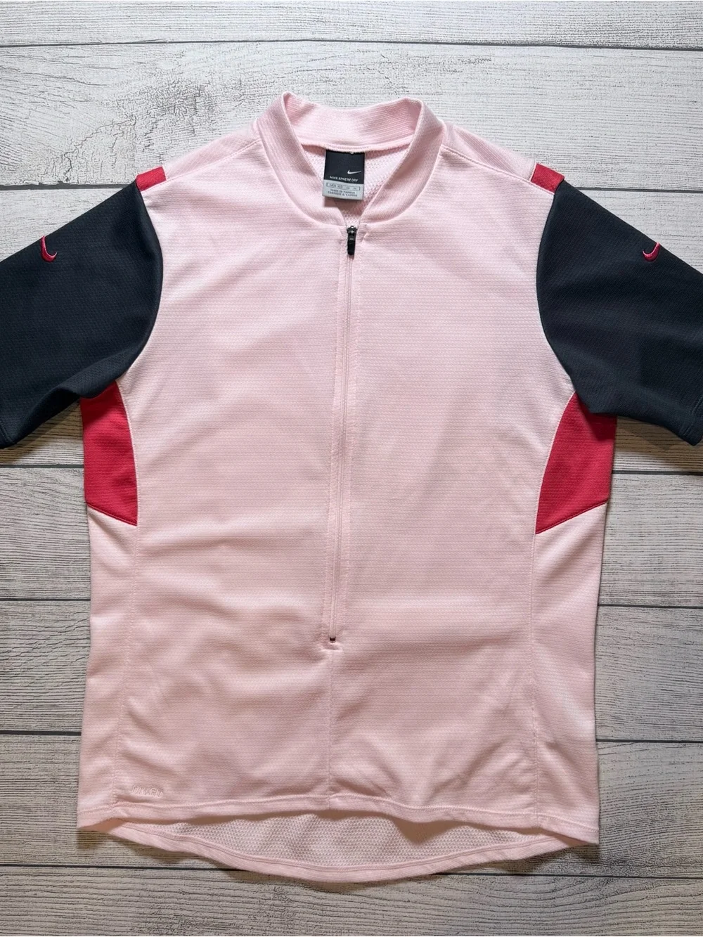 Nike Light Pink Short-Sleeve Zip Cycling Jersey with Black Zipper